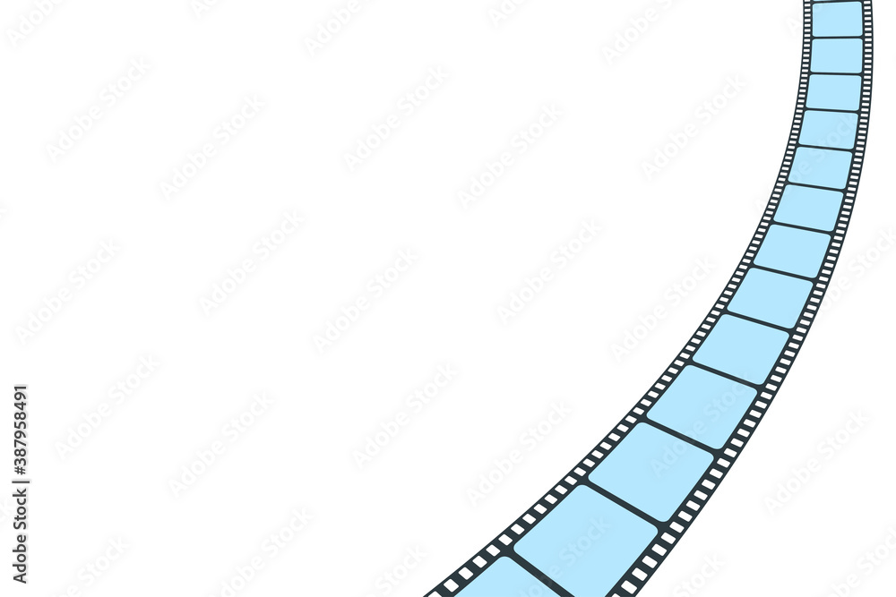 Fototapeta premium Blue film strip cinema isolated on white background. Modern Cinema Background. Festive design film frame with place for text. Movie art template for cinema festival, ticket, brochure, banner, poster.