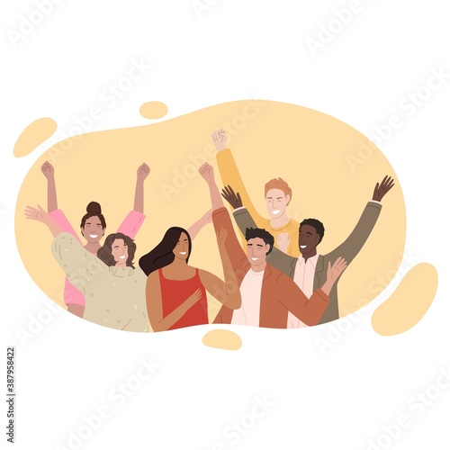 Group of happy young people celebrating and smiling