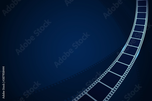 Realistic cinema film strip in perspective. Modern cinema background. Festive design film frame with place for text. Movie and film template for festival brochure, ticket, poster, banner or flyer.