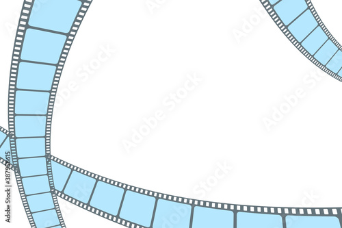Blue film strip cinema isolated on white background. Modern Cinema Background. Festive design film frame with place for text. Movie art template for cinema festival, ticket, brochure, banner, poster.