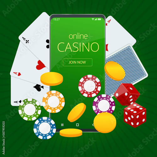 Internet poker game. Poker cards, chips game elements. Online Casino Gambling Concept.