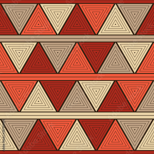 Mosaic with geometric shapes. Seamless pattern. Design with manual hatching. Textile. Ethnic boho ornament. Vector illustration for web design or print.