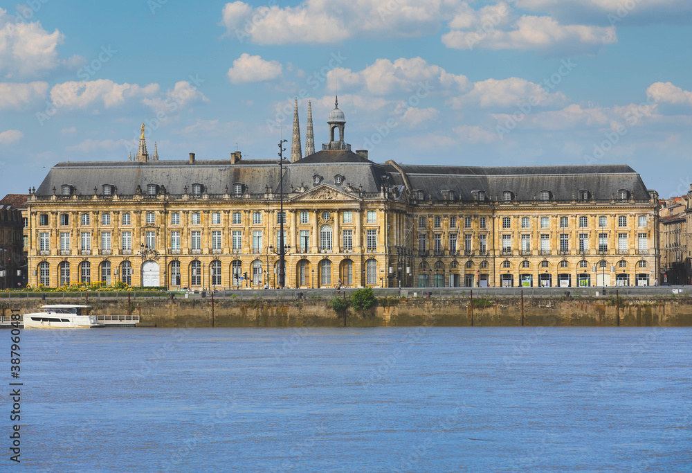 View of  Place De La Bourse from the other side of Garonne River, Bordeaux, France