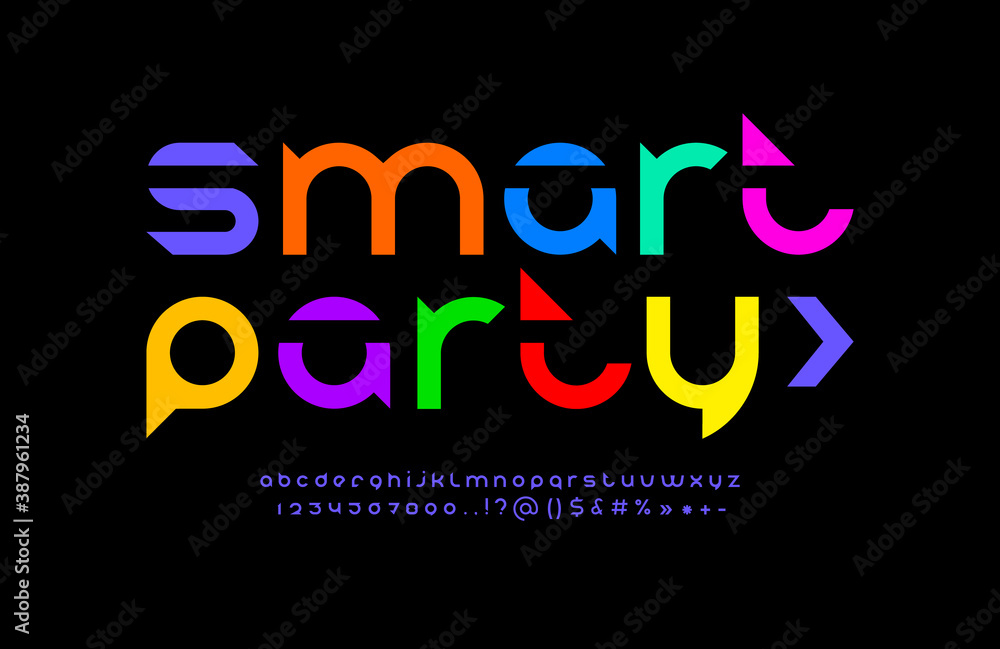 Colored new font, rounded modern alphabet, trendy lowercase letters from A to Z and numbers from 0 to 9, vector illustration 10EPS