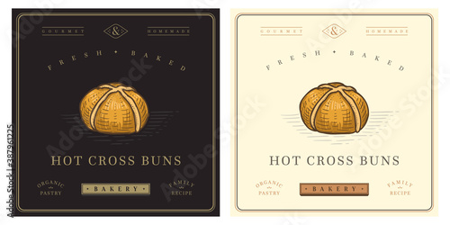 Hot cross buns retro vintage logo illustration