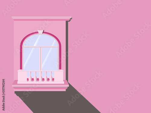 illustration of a Mediterranean style hot pink window with balcony 