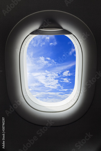 Sky in airplane window