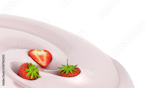 Strawberry float in a yogurt Presentation of dairy products flavored 3d render image