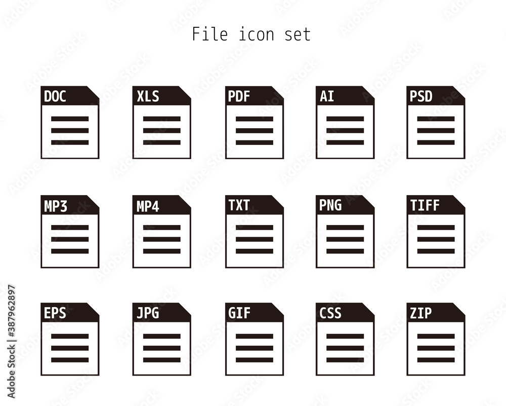 Vector illustration of saved file / Set of image files, documents, software icons Vector illustration of saved file / Set of image files, documents, software icons