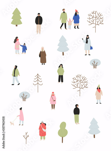 Set of cartoon people in winter clothes. Characters illustrations for your design.