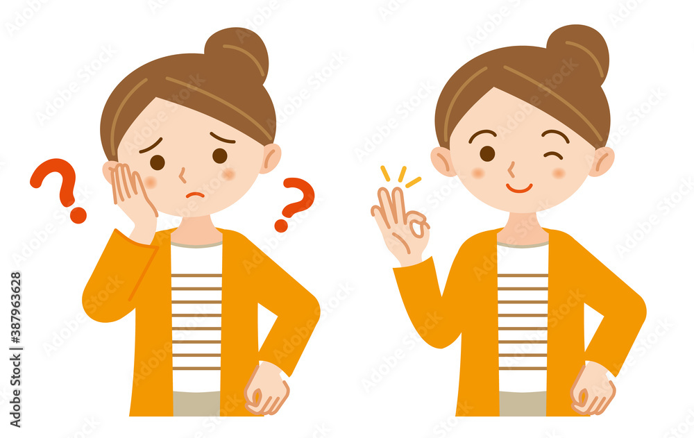 女性の疑問と解決のイラストセット 白背景 Vector De Stock Adobe Stock