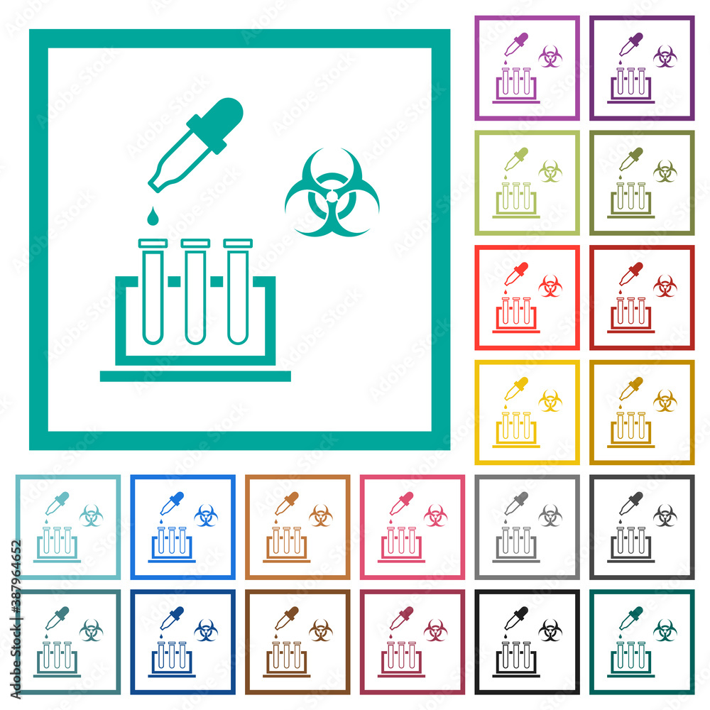 Biological experiment flat color icons with quadrant frames Biological experiment flat color icons with quadrant frames
