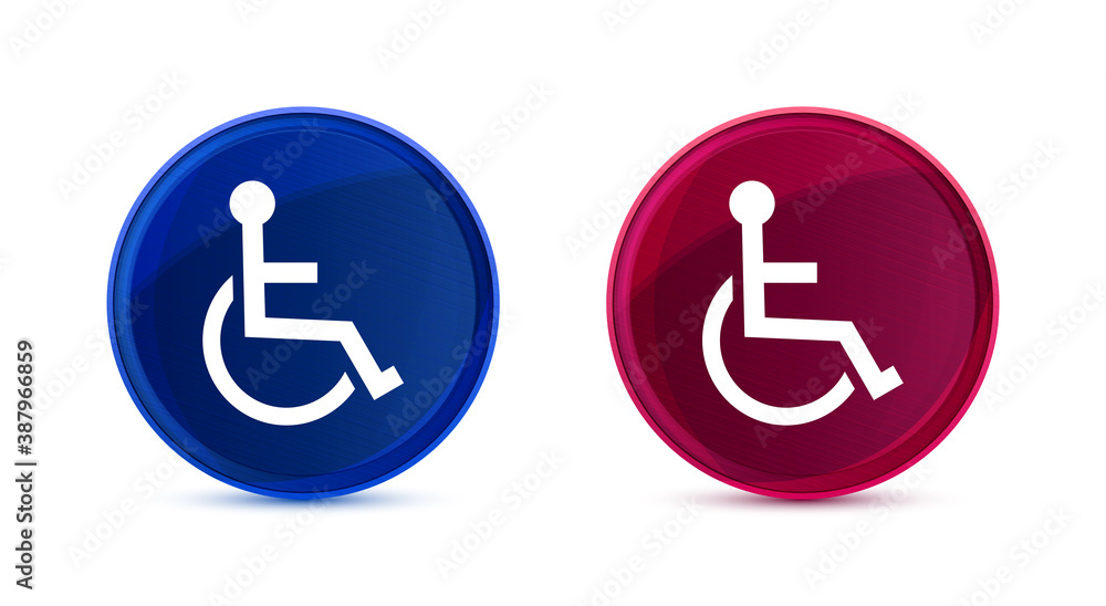 Wheelchair handicap icon silky round button set illustration Wheelchair handicap icon silky round button set illustration