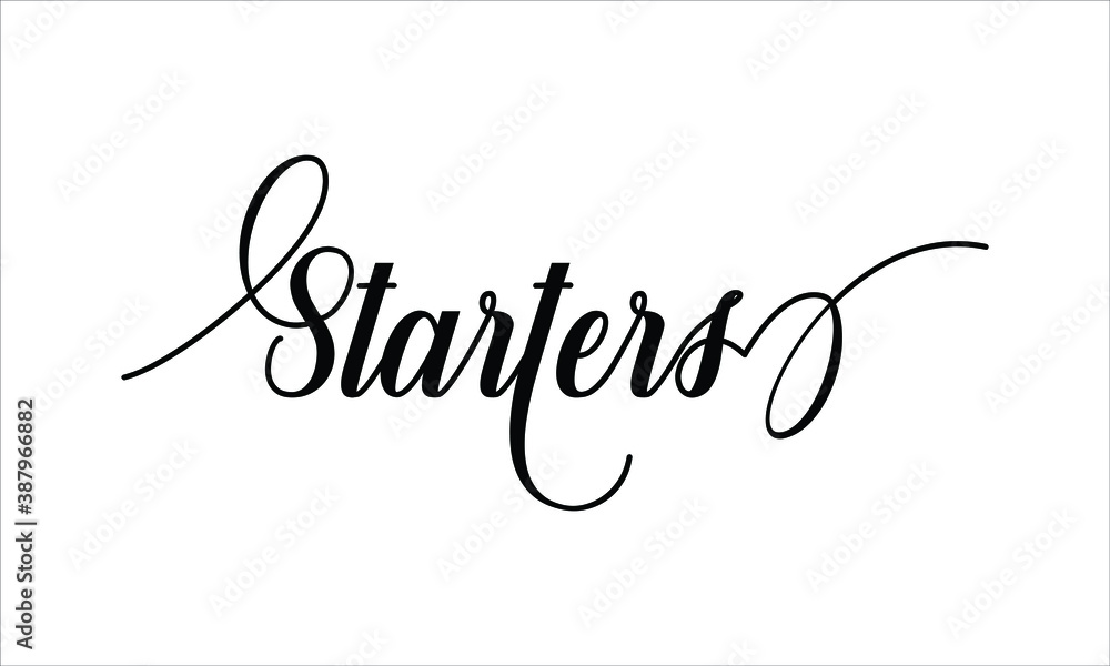 Starters Script Typography Cursive text lettering Cursive and phrases isolated on the White background for titles, words and sayings