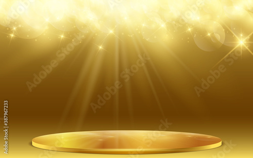 golden podium with golden light abstract background