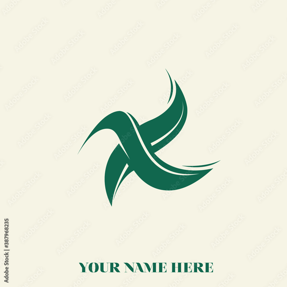 Fototapeta premium Letter X made of organic elements. Typographic logo with leaves.Lettering icon with natural details.Style, cosmetics, ecological food and health initial illustration in dark green color.