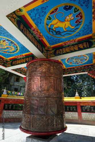Gangtok, India - October 2020: Prayer wheel at Enchey Monastery in Gangtok on October 22, 2020 in Gangtok, Sikkim, India.