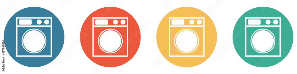 Bunter Banner mit 4 Buttons: Waschmaschine oder Wäsche waschen Bunter Banner mit 4 Buttons: Waschmaschine oder Wäsche waschen
