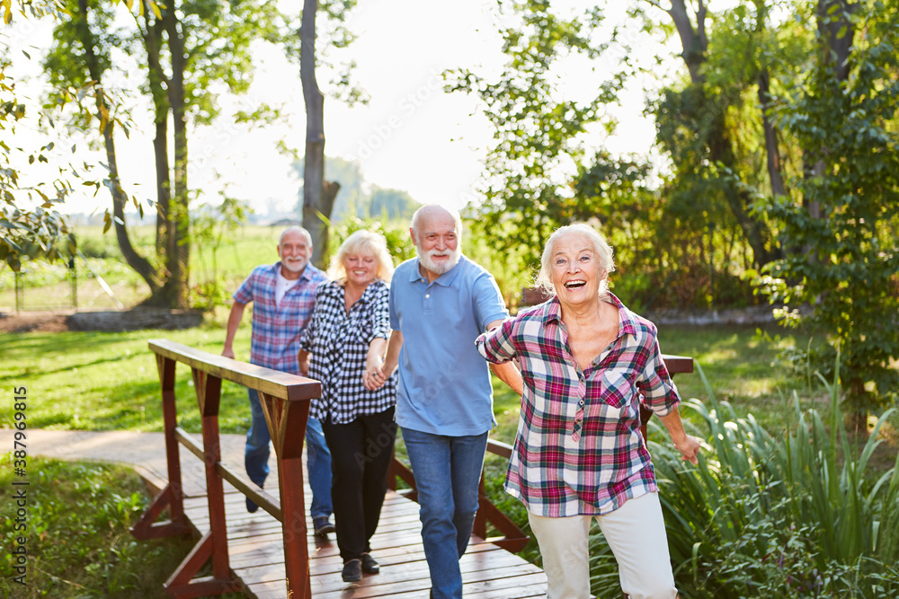 Group of seniors is having fun on a trip