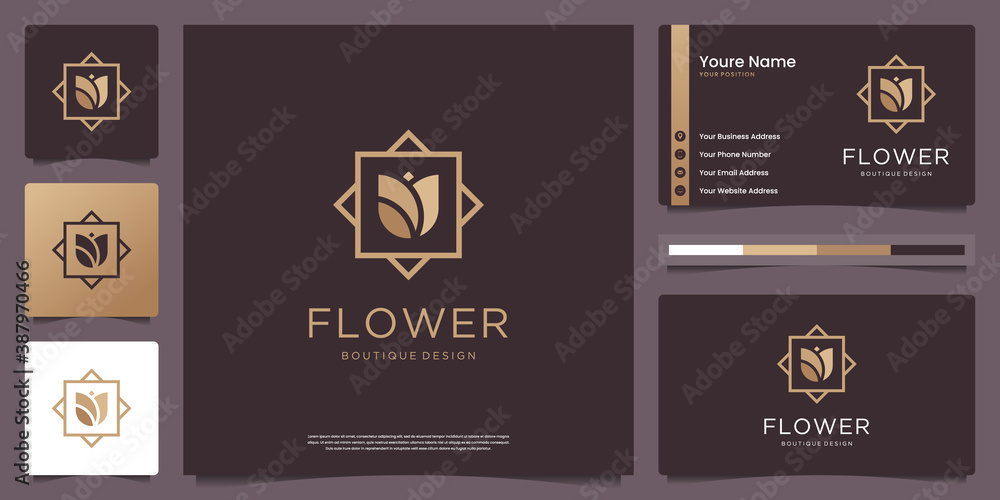 Fototapeta premium Minimalist elegant flower symbol for flower shop, beauty, spa, skin care, salon and business card