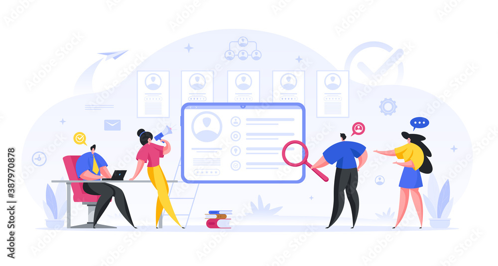 Managers reviewing online job candidates characteristics vector concept. Managers reviewing online job candidates characteristics vector concept.