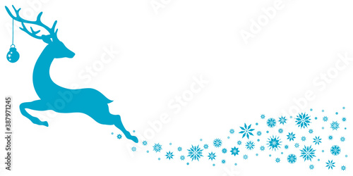 Fliegendes Rentier Mit Weihnachtskugel Sterne Blau