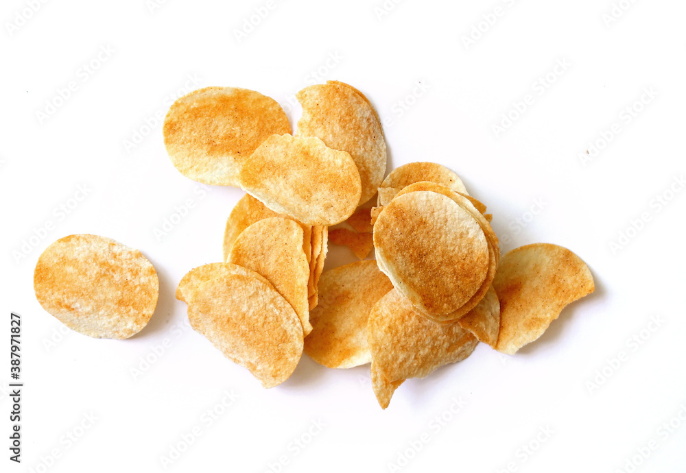 potato chips isolated on white background. snack potato chips isolated on white background. snack