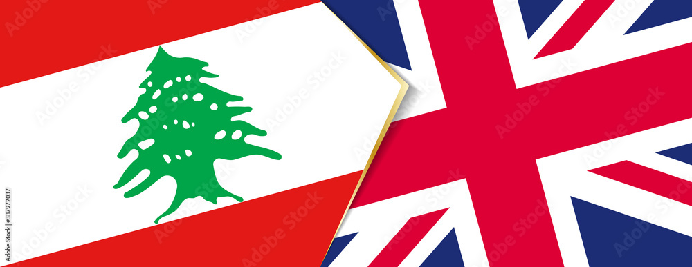 Lebanon and United Kingdom flags, two vector flags.