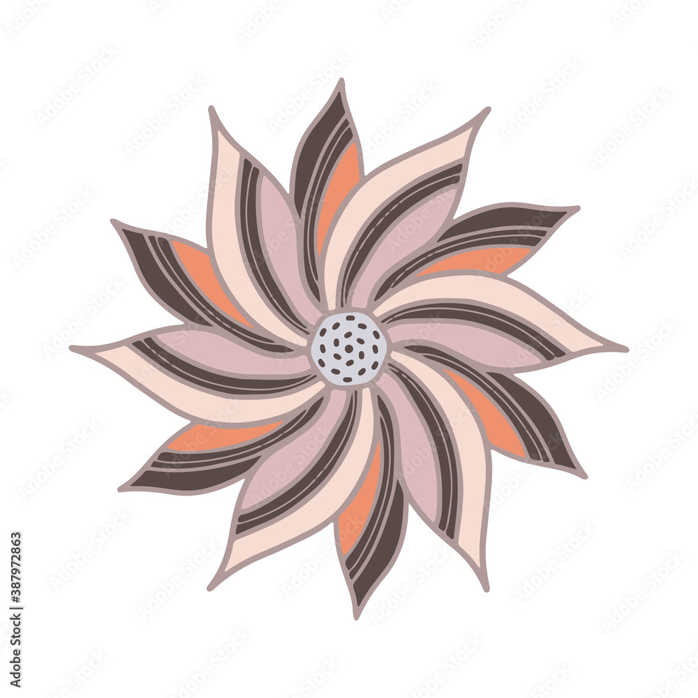 Obraz premium Vector design flower, garden pink top view. Wedding vector invitation card. Design elements for decoration of a wedding card and invitation. Sharp pink and red petals with black lines. Graceful flower