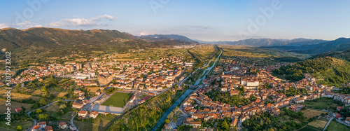 Panoramic Aerial view of Polla, Parco Nazionale del Cilento, Campania, Italy.
