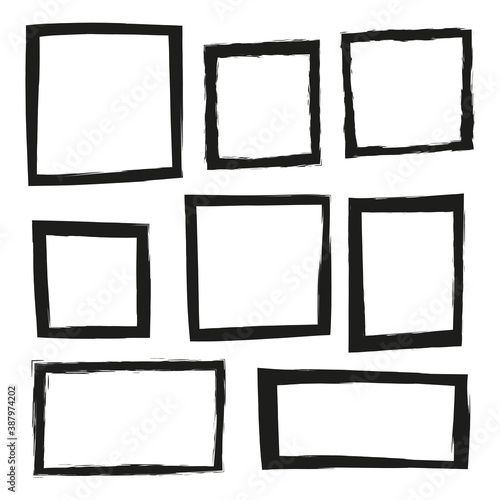 Set of hand drawn grunge painted square frames isolated on white background.