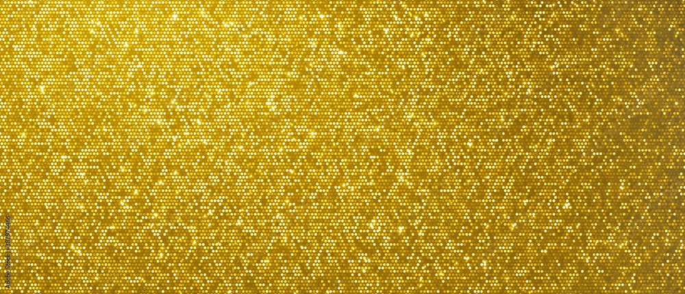 Christmas gold background, glitter golden shine and shimmer pattern. Golden glittery sequins and gold shiny confetti backdrop, Xmas card foil shimmer and tinsel gleam light effect - obrazy, fototapety, plakaty 
