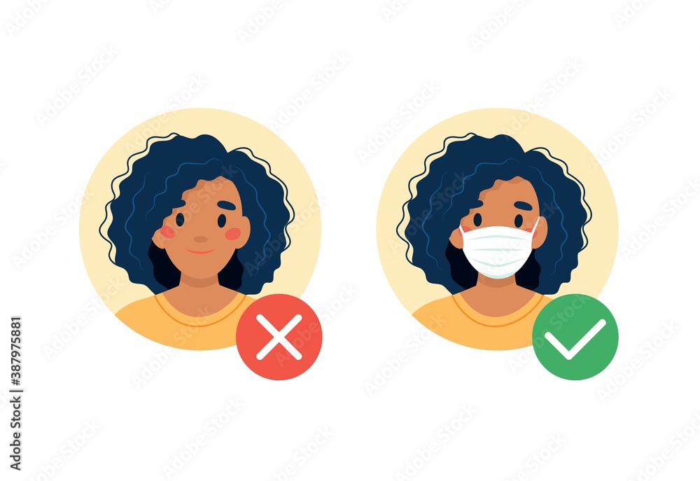 Mask required. No entry without wearing a mask. Black woman with and ...