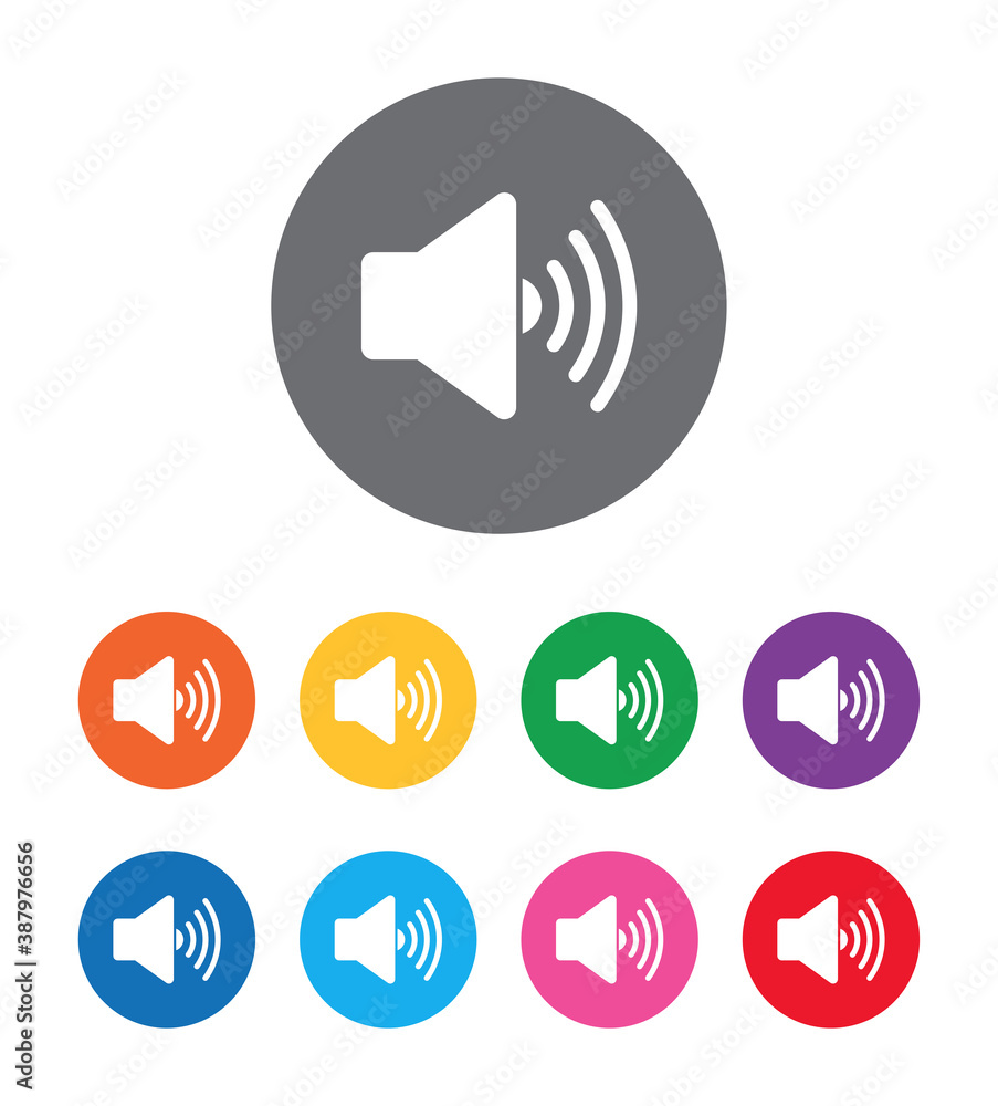 Volume speaker icon flat design round button set illustration Volume speaker icon flat design round button set illustration