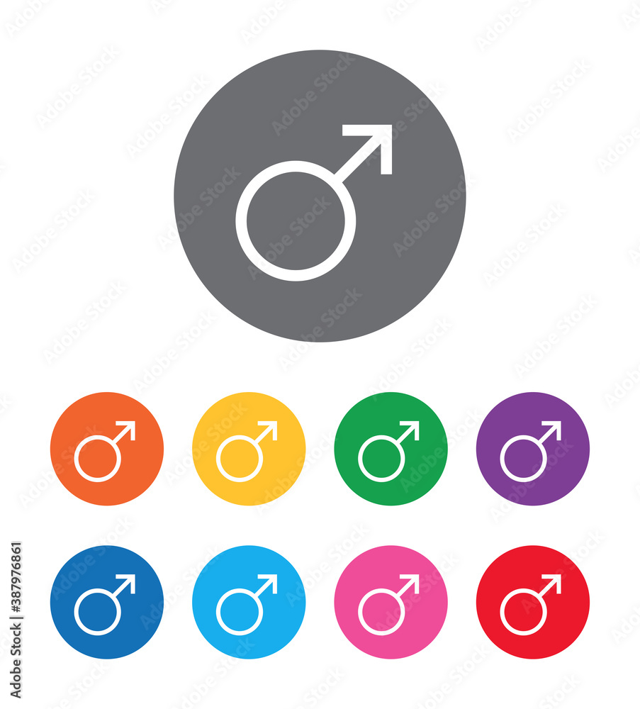 Male symbol icon flat design round button set illustration Male symbol icon flat design round button set illustration