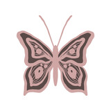 A graceful pink and black butterfly that looks like dramatic lace. Elegant and gothic stylish logo for womenswear brand of clothing, cosmetics, perfumery. Corporate identity in dark colors