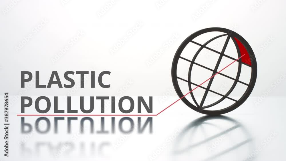 PLASTIC POLLUTION text and earth globe icon. Major environmental problem concept