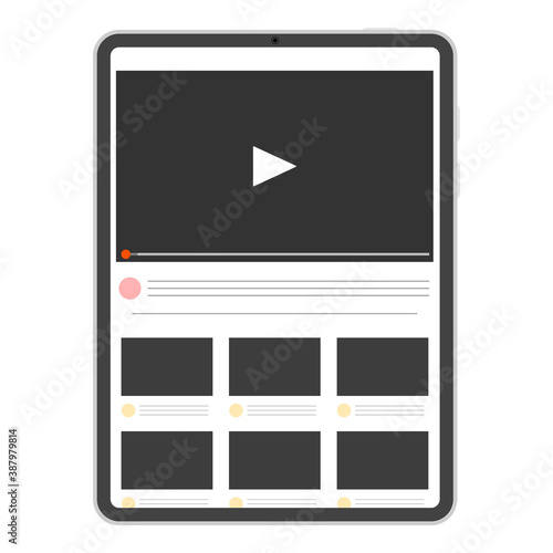 タブレットに表示された動画サイト(縦向き)