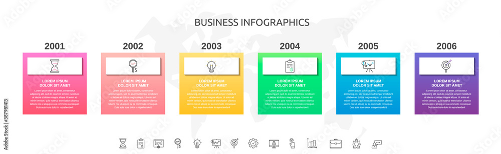 Vector Infographic rectangles with 6 steps. Square template can be used for diagram, business, web, banner, workflow layout, flowchart, timeline, content, levels, chart, processes diagram. Vector Infographic rectangles with 6 steps. Square template can be used for diagram, business, web, banner, workflow layout, flowchart, timeline, content, levels, chart, processes diagram.