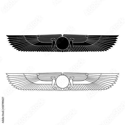 vector monochrome icon set with ancient egyptian symbol Winged sun for your project