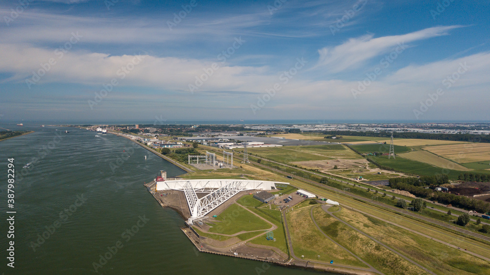 Maeslantkering sea barrier at Rotterdam harbor river