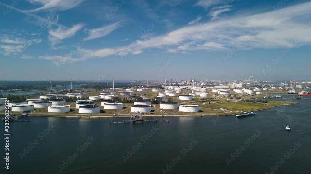 Industrial silos for fuel storage at Rotterdam Harbor
