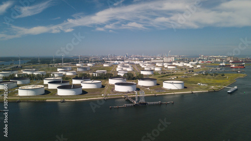 Industrial silos for fuel storage at Rotterdam Harbor