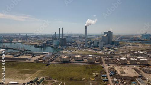 Smoke form industrial buildings at Rotterdam harbor