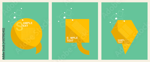 Speech bubble news vector illustration on green background orange-yellow bubble frame templates to add text to the frame graphic in a minimal format. Advertising media for communication. 6 pieces.
