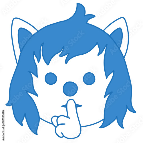 emoji with character shushing shh h to politely tell people to shut up and be quiet to keep silence, wolf using finger on mouth gesture to stop talking
