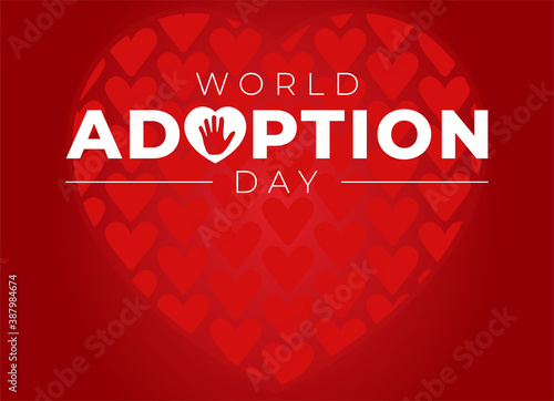 Red World Adoption Day Background Illustration with Red Hearts and Love