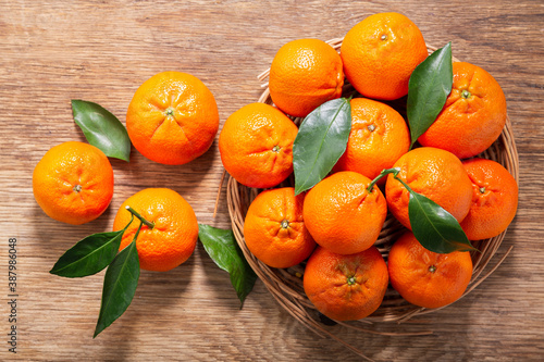 Fresh mandarin oranges fruit or tangerines, top view