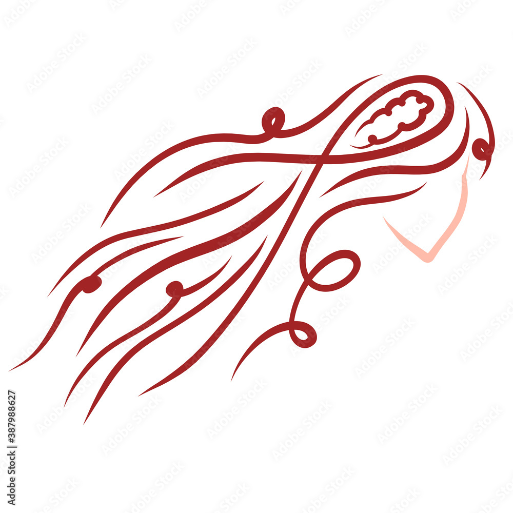 young woman with beautiful long brown hair, abstract sketch young woman with beautiful long brown hair, abstract sketch