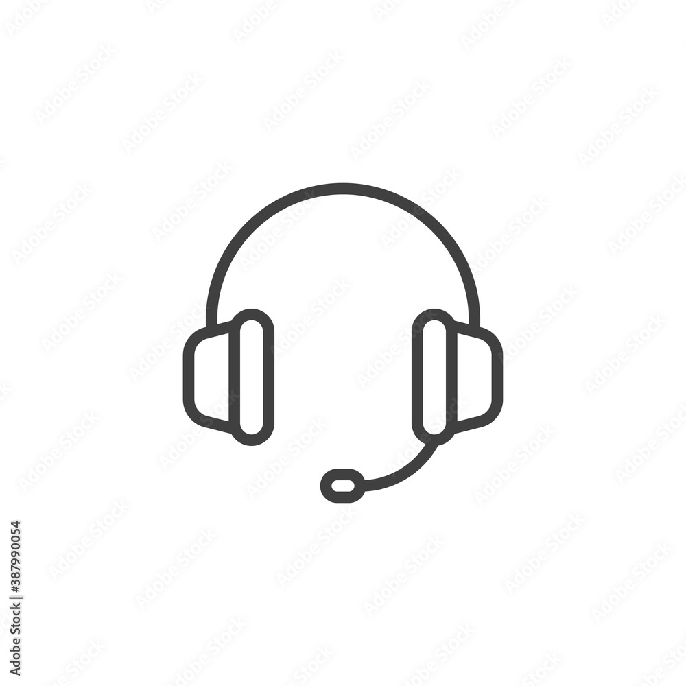 Headset line icon. linear style sign for mobile concept and web design. Headphones with microphone outline vector icon. Support symbol, logo illustration. Vector graphics Headset line icon. linear style sign for mobile concept and web design. Headphones with microphone outline vector icon. Support symbol, logo illustration. Vector graphics